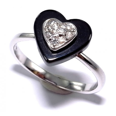 Bague argent rhodié 2,4g "coeur" céramique et zircons T 50 à 60