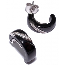 Boucles d'oreille céramique noire et argent rhodié 1,4g zircons