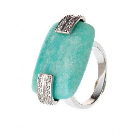 Bague argent rhodié 5,5g amazonite et zircons T 50 à 60