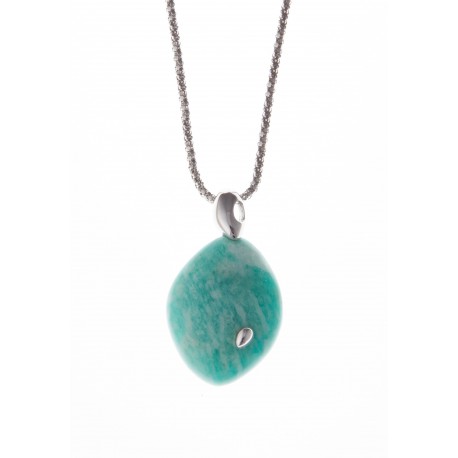 Collier argent rhodié 3,8g amazonite 45 cm