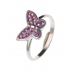 Bague argent rhodié 2,5g  "papillon" avec cristal preciosa T 52 à 60