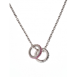 Collier argent rhodié 2,9 g "anneaux blanc et rose" 38+4 cm