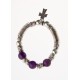 Bracelet fantaisie argenté perle violette, strass et croix e