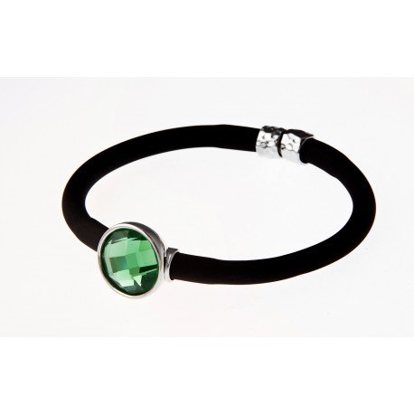 Bracelet fantaisie strass vert et cordon noir et fermoir aimant