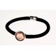 Bracelet fantaisie strass peche et cordon noir et fermoir aimant