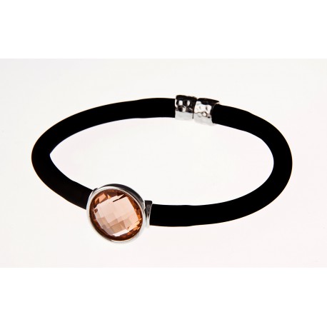 Bracelet fantaisie strass peche et cordon noir et fermoir aimant