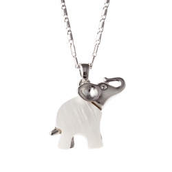 Collier fantaisie "éléphant" nacre blanche 42+5 cm