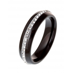 Bague céramique noire zircons ép. 5mm T 50 à 60