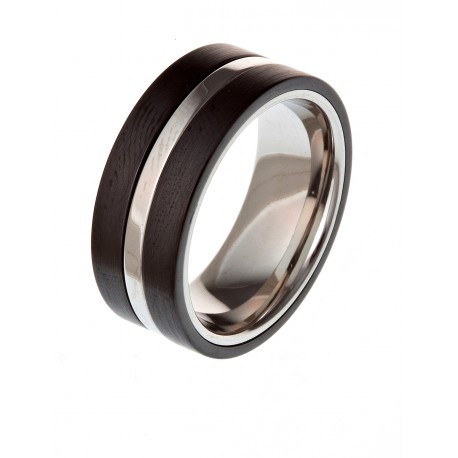 Bague céramique noire et acier ép. 8 mm T 54 à 64