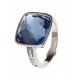 Bague acier verre bleu foncé et strass preciosa