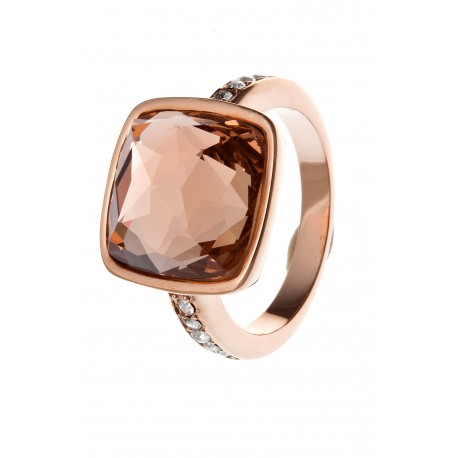 Bague acier rosé verre rose et strass preciosa