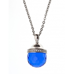 Collier en acier, verre bleu et strass preciosa 45+5 cm