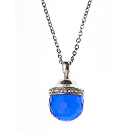 Collier en acier, verre bleu et strass preciosa 45+5 cm