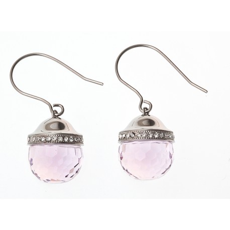 Boucles d'oreille en acier, verre rose et strass preciosa