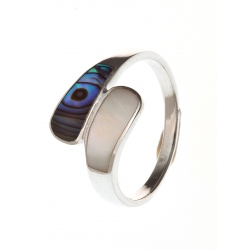 Bague argent 2g nacre blanche et nacre abalone T 50 à 60