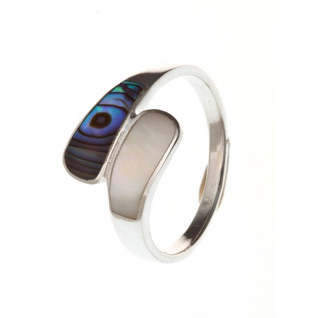 Bague argent 2g nacre blanche et nacre abalone T 50 à 60