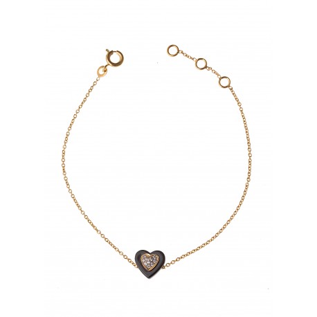 Bracelet plaqué or "cœur" céramique et zircons 17+2 cm