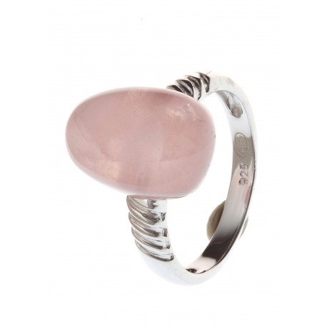 Bague argent rhodié 2,1g quartz rose T 50 à 60