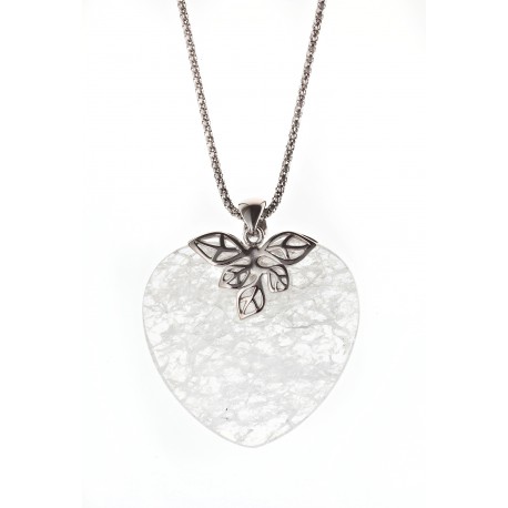 Collier argent rhodié 6,2g quartz cristal 45 cm