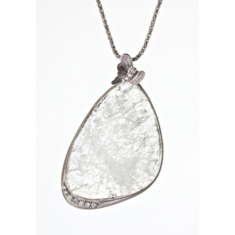 Collier argent rhodié 7g quartz cristal et zircons 45 cm