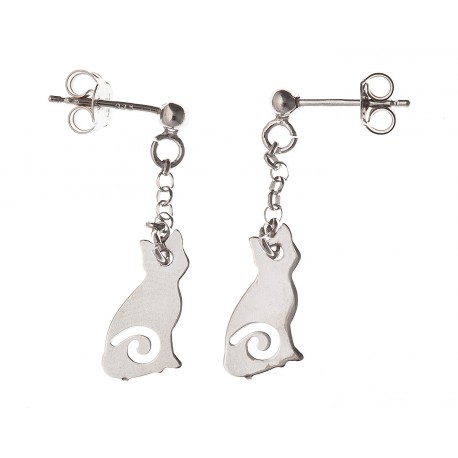 Boucles d'oreille argent rhodié 1,7g "chat"