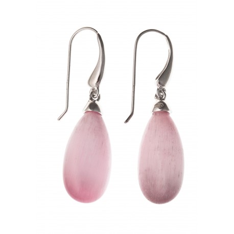 Boucles d'oreille argent rhodié 1,9g œil de chat rose