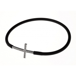 Bracelet argent rhodié 1,8g "croix" silicone et zircons élastique