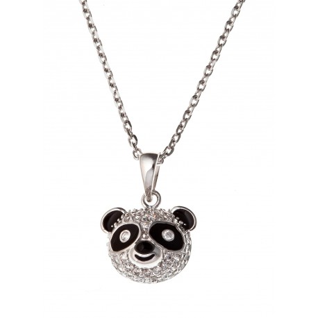 Collier argent rhodié 4,3g "panda" zircon et époxy noir 38+5cm