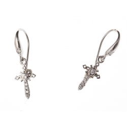 Boucles d'oreille argent rhodié 1,2g "croix" zircons