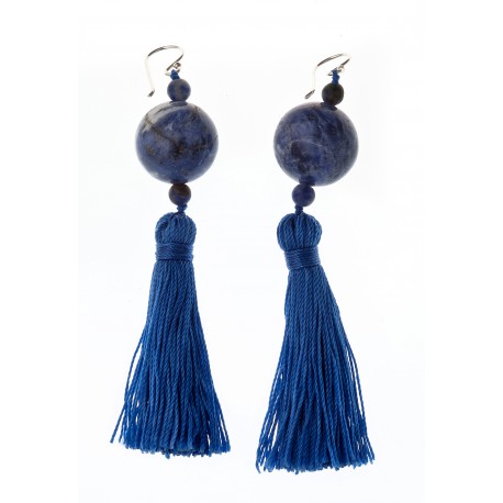 Boucles d'oreille argent 0,3g "Pompon  4,5 cm" - sodalite