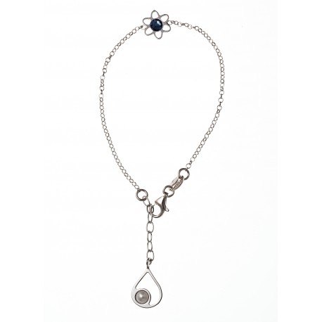 Bracelet argent rhodié 2g perle et cristal de swarovski 16+2,5 cm