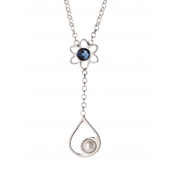 Collier argent rhodié 2,9g perle et cristal de swarovski 42 cm