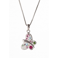 Collier argent rhodié 5,2g "papillon"  avec cristal de swarovski 40 cm