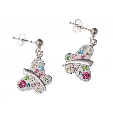 Boucles argent rhodié 5,6g "papillon"  avec cristal de swarovski