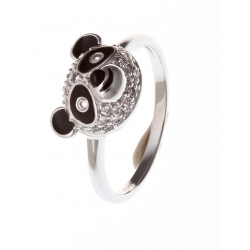 Bague argent rhodié 2,6g "panda" zircons et époxy T 50 à 60