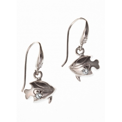 Boucles d'oreille argent rhodié 2,6g "poisson" topaze bleue