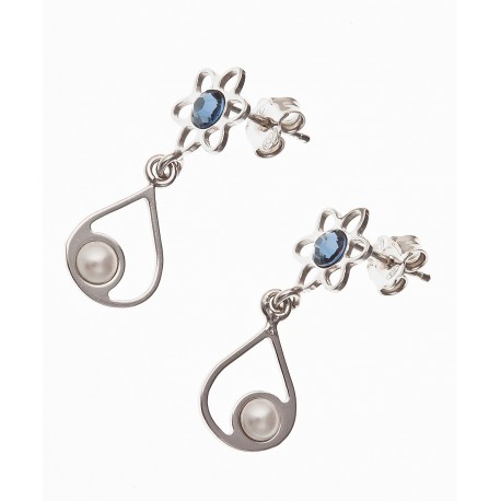 Boucles d'oreille argent rhodié 2g perle et cristal de swarovski
