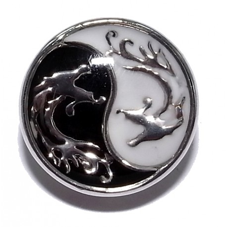 Bouton pression  métal et epoxy yin yang