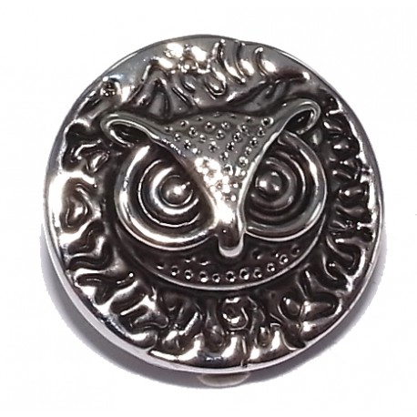 Bouton pression  métal et strass hibou