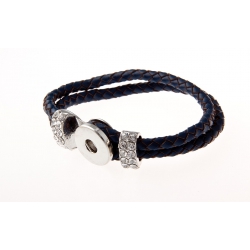Bracelet fantaisie argenté bleu foncé, strass  imitation cuir 19 cm 1 socket pre