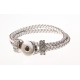 Bracelet fantaisie argenté blanc, strass  imitation cuir 19 cm 1 socket pression