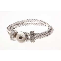 Bracelet fantaisie argenté blanc, strass  imitation cuir 19 cm 1 socket pression