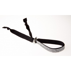 Bracelet fantaisie strass blancs 4 rangs - ruban noir-fermeture en alliage-24 cm