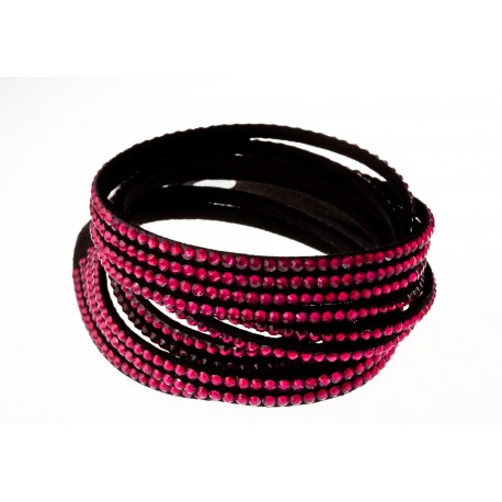 Bracelet fantaisie noir strass violets 2 tours - 6 rangs - 40 cm