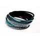 Bracelet fantaisie noir strass blancs et bleus clairs 2 tours - 6 rangs - 40 cm