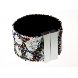 Bracelet fantaisie strass dominante AB - fermoir aimant - 17 x 3,5 cm