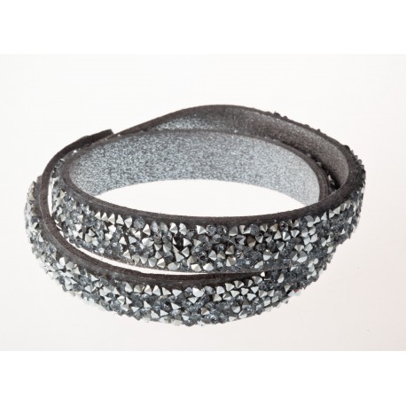 Bracelet fantaisie gris strass gris - 2 tours