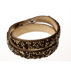 Bracelet fantaisie beige strass marrons - 2 tours