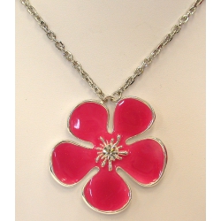 Collier émail et strass 40+7cm rose