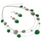 Set collier+BO fantaisie strass+epoxy 3rangs sur cable 40+8cm